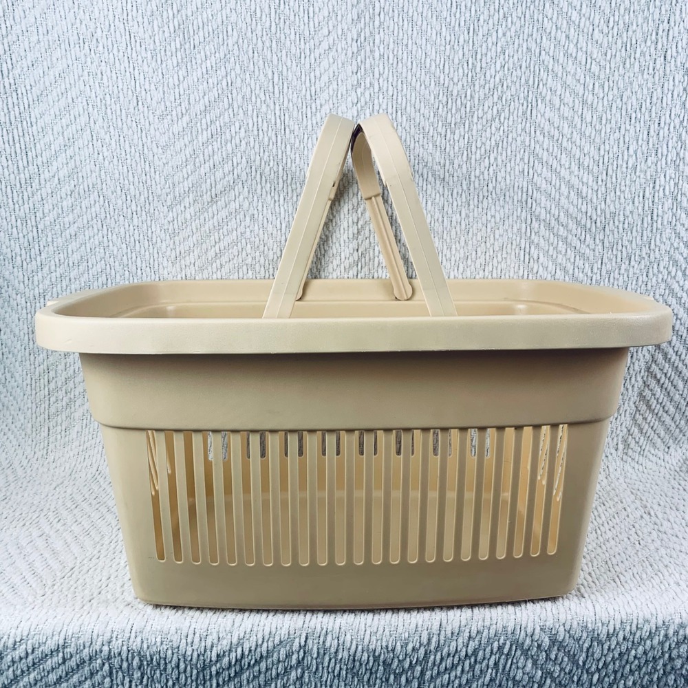 Vtg Rubbermaid Store N Carry Grocery Shopping Basket Beige Plastic Utility 2686